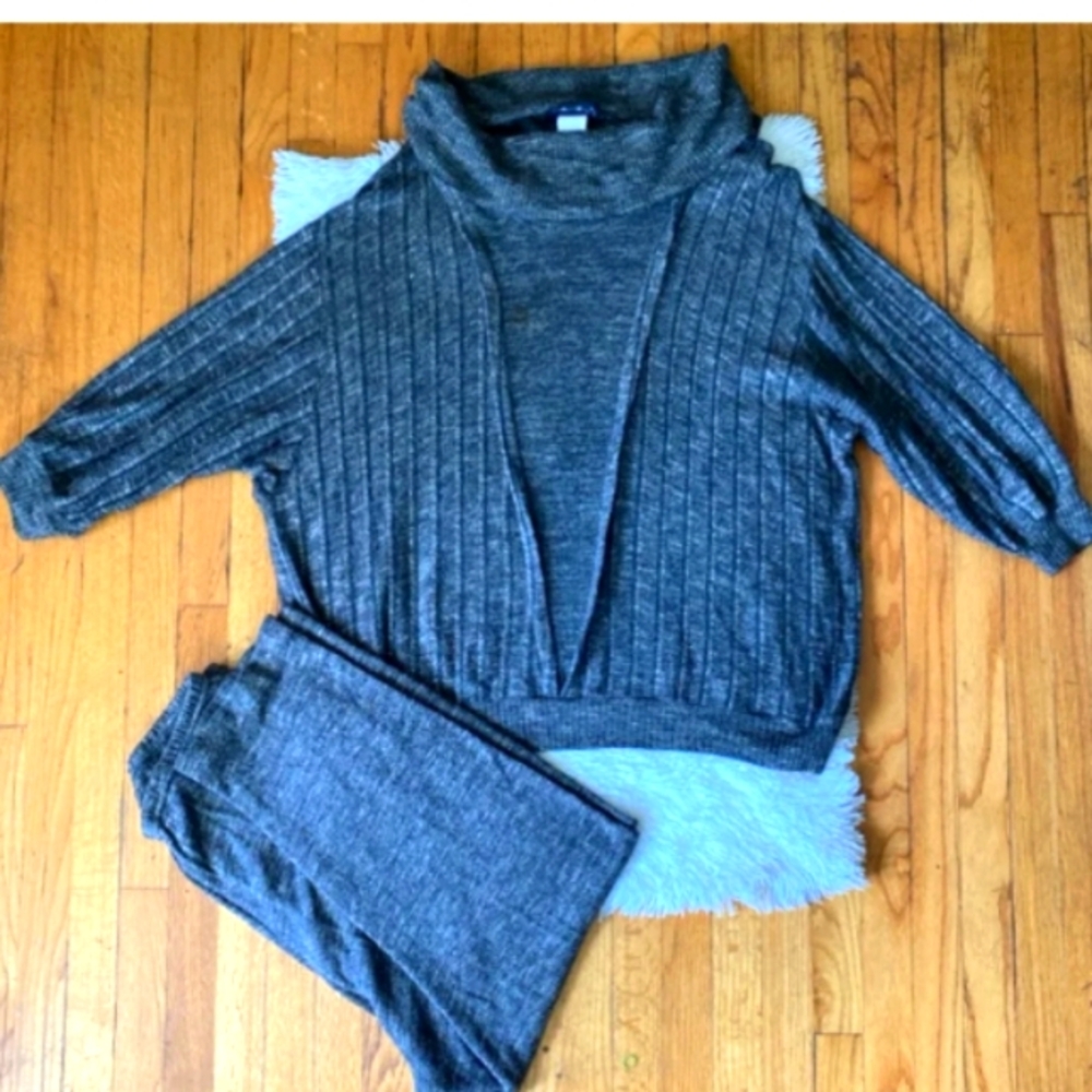 French Vanilla grey knit ribbed pants sweater wool combo set, size XL/1X